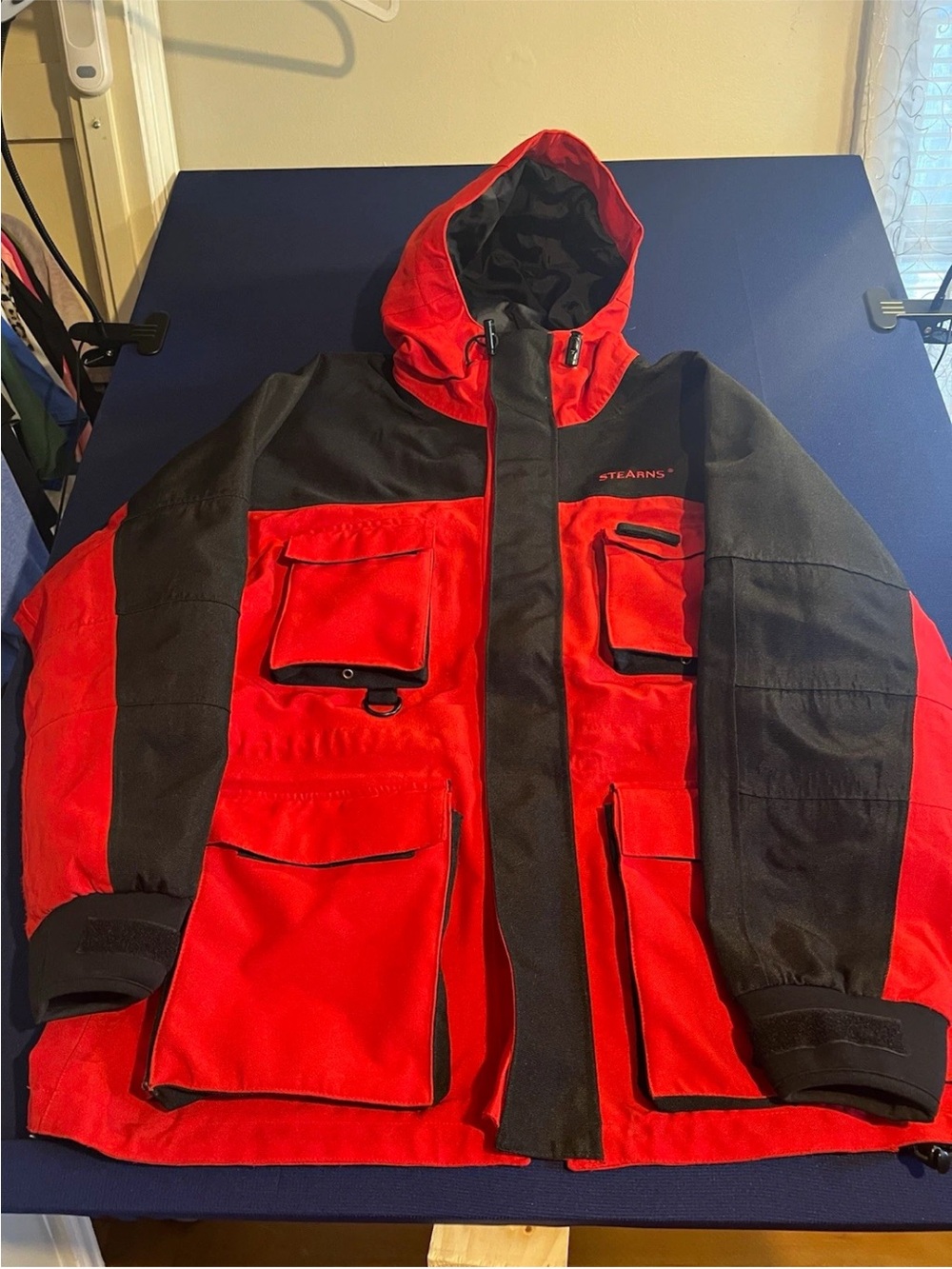 Stearns Retired Men's Red/Black Hooded Hunting/Fishing Utility Raincoat Jacket